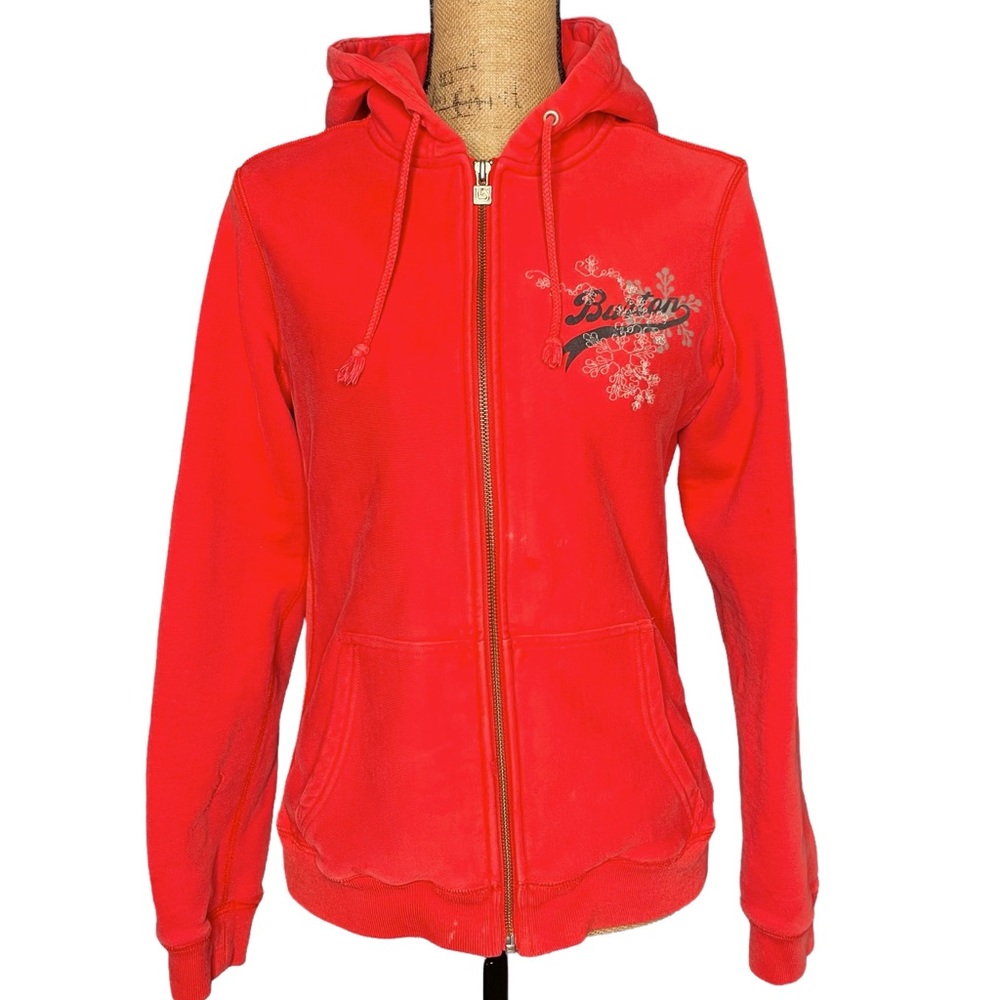 Burton Full Zip Hoodie Womens Embroidered Detail Red Logo Hooded Sweatshirt